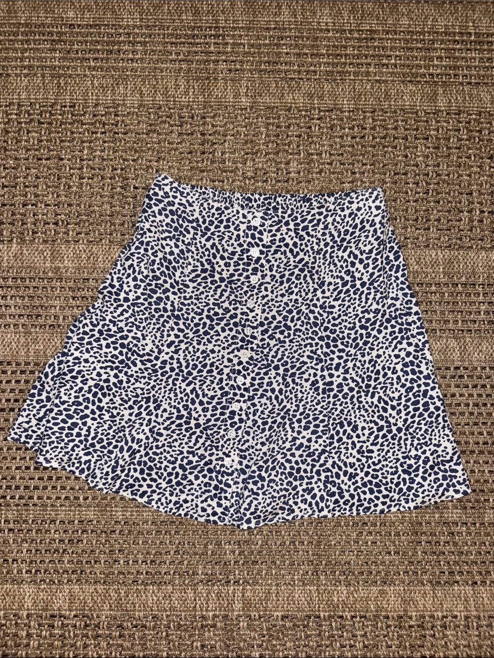 Japna Blue and White Leopard Print A-Line Skirt